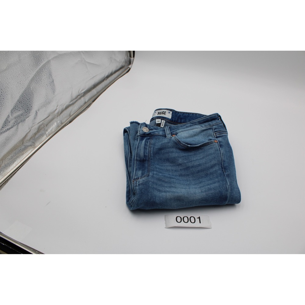 Paige Laurel Canyon High Rise Flare Jeans Blue Raw Hem 30 Boho Festival Hippie